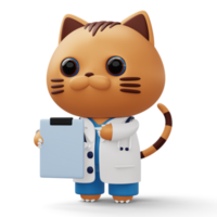 Cute doctor cat, 3d cartoon cat character, 3d rendering png