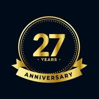 Twenty Seven Years Anniversary Gold and Black Isolated Vector