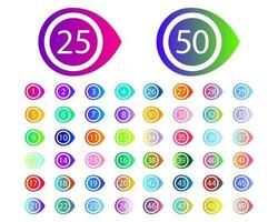 Bullet Points Collection. Colorful Number Icons from One to Fifty flat vector. vector