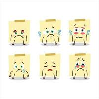 Pale yellow sticky notes cartoon character with sad expression vector