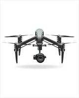 Realistic vector futuristic black quadcopter with camera on white background.