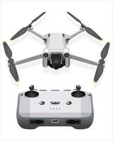 Realistic vector quadcopter with remote camera on white background.