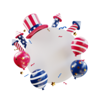 4th of july white frame with american hat firecrackers and balloons png