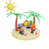 3D render design of a cute pineapple character for summer vacation png