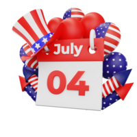 3d rendering Happy fourth of july american independence day png