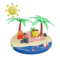 3D render design of a cute pineapple character for summer vacation png