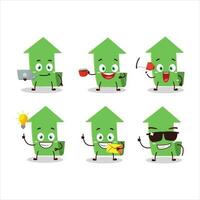 Arrow up cartoon character with various types of business emoticons vector