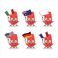 flecha abajo dibujos animados personaje traer el banderas de varios países vector