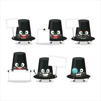 Black pilgrims hat cartoon character bring information board vector