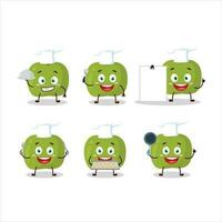 dibujos animados personaje de verde manzana con varios cocinero emoticones vector