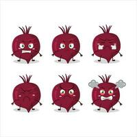 Beet root cartoon character with various angry expressions vector