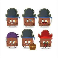 Cartoon character of brown wallet with various pirates emoticons vector