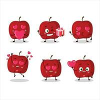 Red apple cartoon character with love cute emoticon vector
