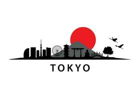 Tokyo Japan Skyline Landscape in black, red and white colors vector