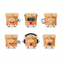 Office boxes cartoon character are playing games with various cute emoticons vector