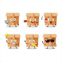 oficina cajas dibujos animados personaje con varios tipos de negocio emoticones vector