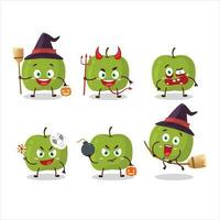 Halloween expression emoticons with cartoon character of green apple vector