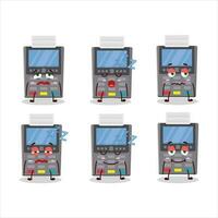 Cartoon character of grey payment terminal with sleepy expression vector