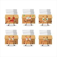 Office boxes with paper cartoon character with nope expression vector