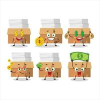 Office boxes with paper cartoon character with cute emoticon bring money vector