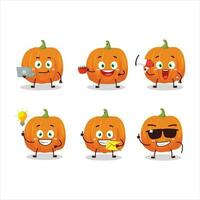 Orange pumpkin cartoon character with various types of business emoticons vector