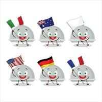 Silver cloche cartoon character bring the flags of various countries vector