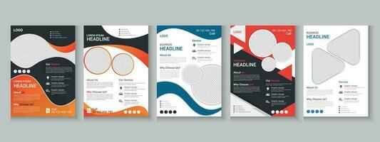 Flyer collection, flyer bundle, flyer set, brochure set, annual report, company profile, digital marketing layout, booklet brochure template design with mockup vector