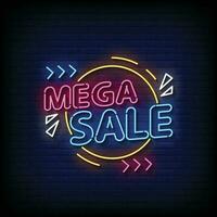 Neon Sign mega sale with brick wall background vector