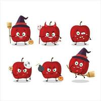 Víspera de Todos los Santos expresión emoticones con dibujos animados personaje de rojo manzana vector