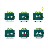 Cartoon character of green wallet with what expression vector