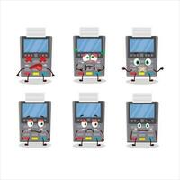 Grey payment terminal cartoon character with nope expression vector