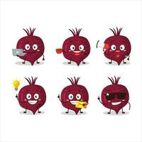 Beet root cartoon character with various types of business emoticons vector