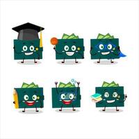 colegio estudiante de verde billetera dibujos animados personaje con varios expresiones vector