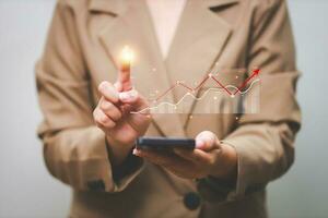 Data analytics report business strategy, management tools, Stock market indicator or forex trading graph and financial investment. photo