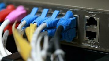 Technology center network server room with UTP Network cables photo