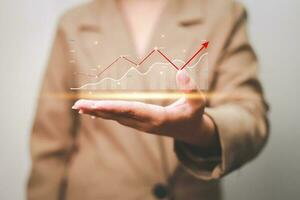Data analytics report business strategy, management tools, Stock market indicator or forex trading graph and financial investment. photo