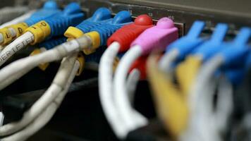 Technology center network server room with UTP Network cables photo