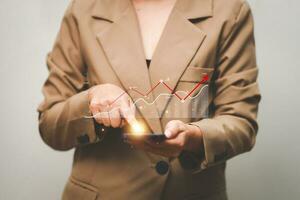 Data analytics report business strategy, management tools, Stock market indicator or forex trading graph and financial investment. photo