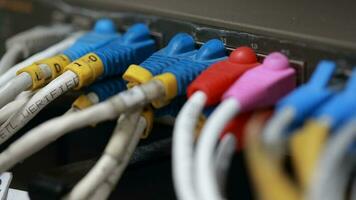 Technology center network server room with UTP Network cables photo