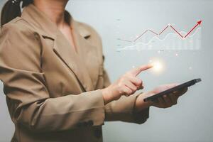 Data analytics report business strategy, management tools, Stock market indicator or forex trading graph and financial investment. photo