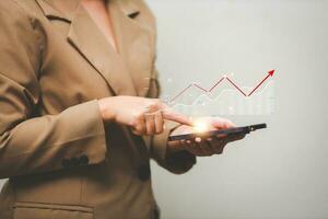 Data analytics report business strategy, management tools, Stock market indicator or forex trading graph and financial investment. photo