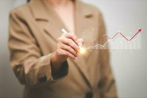 Data analytics report business strategy, management tools, Stock market indicator or forex trading graph and financial investment. photo