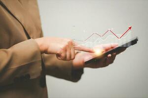 Data analytics report business strategy, management tools, Stock market indicator or forex trading graph and financial investment. photo