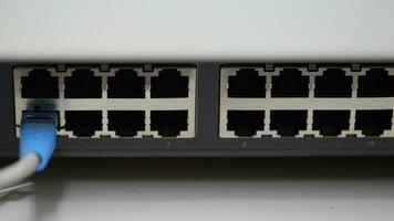 Technology center network server room with UTP Network cables photo