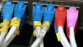 Technology center network server room with UTP Network cables photo