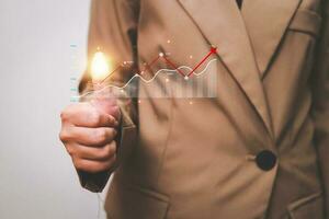 Data analytics report business strategy, management tools, Stock market indicator or forex trading graph and financial investment. photo