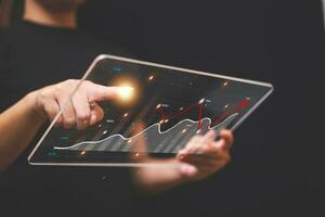 Data analytics report business strategy, management tools, Stock market indicator or forex trading graph and financial investment. photo