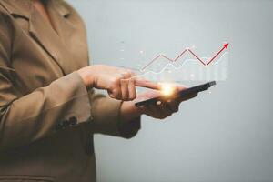 Data analytics report business strategy, management tools, Stock market indicator or forex trading graph and financial investment. photo