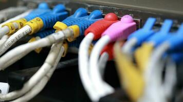 Technology center network server room with UTP Network cables photo