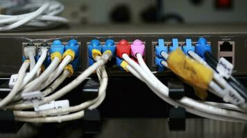 Technology center network server room with UTP Network cables photo